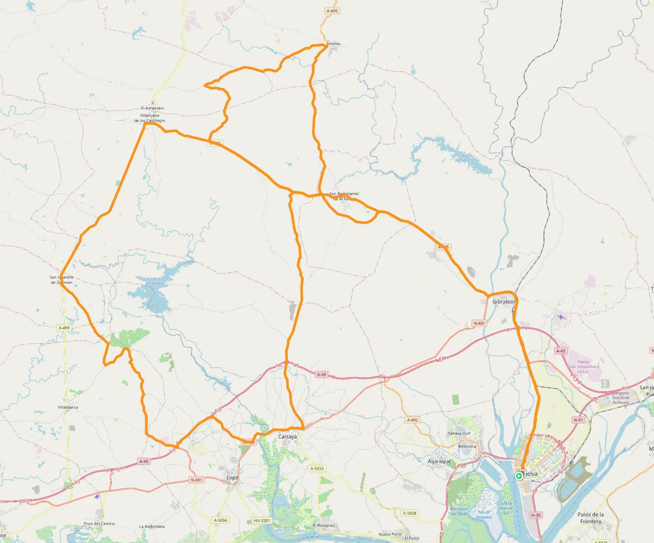 Mapa de la ruta Perdidos en el Andévalo